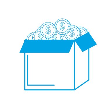 silhouette open box with coins cash money inside vector illustration