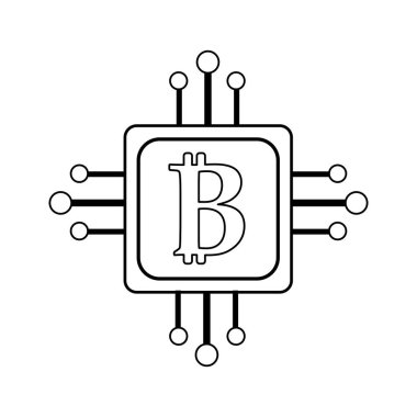 line square with circuit connection and bitcoin symbol, vector illustration