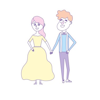 mutlu çift birlikte ve romantik kutlama vektör illüstrasyon