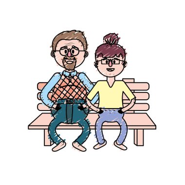 saç modeli vektör çizim ile sandalyede yaşlı çift