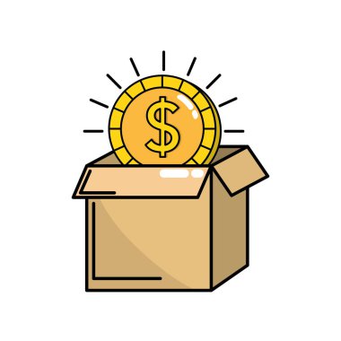 vektör illüstrasyon içinde sikke nakit para ile açık kutu