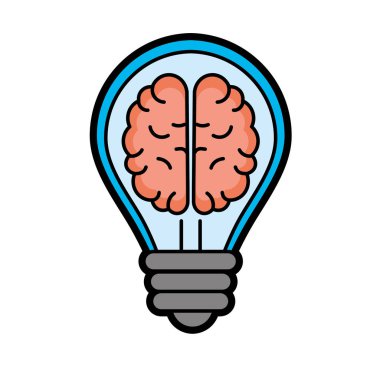 Beyaz arka plan vektör çizim üzerinde içinde beyin ile yaratıcı ampul