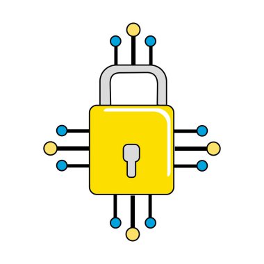 Güvenlik dgital bağlantı, vektör çizim için devreleri ile asma kilit