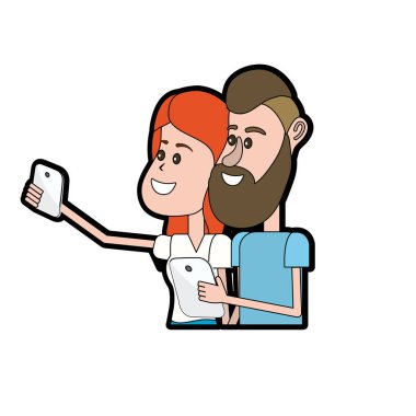 saç modeli ve smartphone el ile çift güzellik illüstrasyon vektör