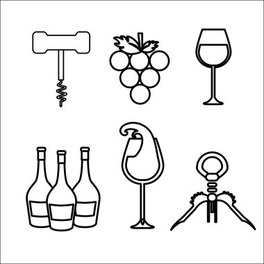 Cork, üzüm, şişe ve bardak şarap kutsal kişilerin resmi, vektör çizim tasarım