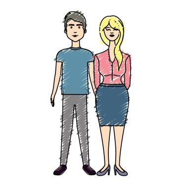 güzel çift saç ve giyim, vektör çizim ile