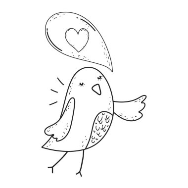 Sevgililer günü tebrik kartı ile bir kuş. Vektör çizim