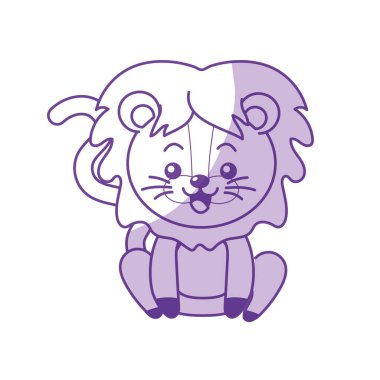 silhouette cute lion wild animal with face expression vector illustration