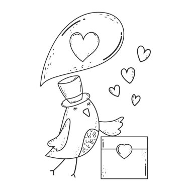 Sevgililer günü tebrik kartı ile bir kuş. Vektör çizim