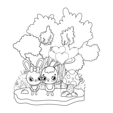 Sevgililer günü tebrik kartı sevimli tavşan ile. Vektör çizim