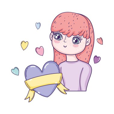 Sevgililer günü tebrik kartı ile şirin kız. Vektör çizim