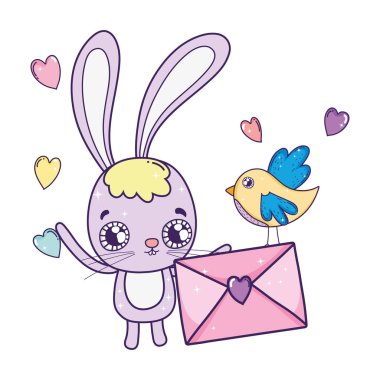Sevgililer günü tebrik kartı sevimli tavşan ile. Vektör çizim