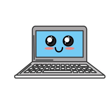 Kawaii şirin mutlu compueter teknoloji vektör çizim