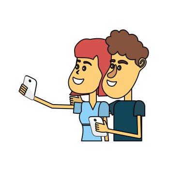 saç modeli ve smartphone el ile çift güzellik illüstrasyon vektör