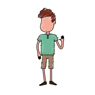 elinizi kaldırın ve rahat kıyafet, vektör çizim güzel erkek