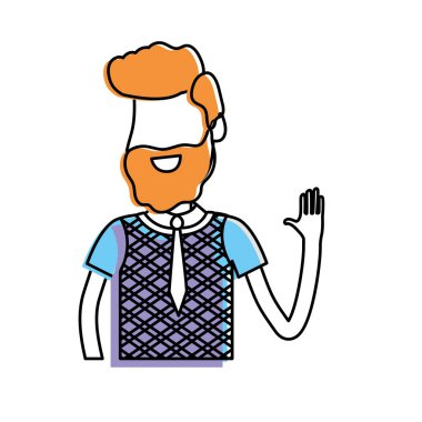 elinizi kaldırın ve güzel giyim, vektör çizim ile şirin adam