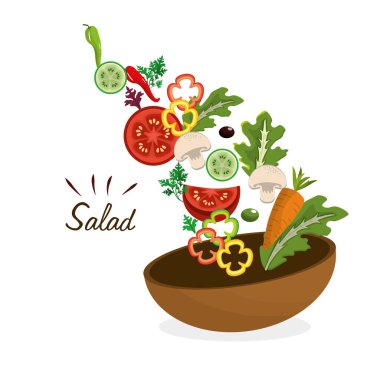 lezzetli taze sebze salatası, vektör çizim tasarım
