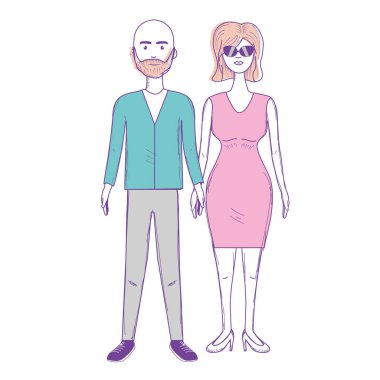 saç modeli ve şık giyim, vektör çizim ile güzel çift