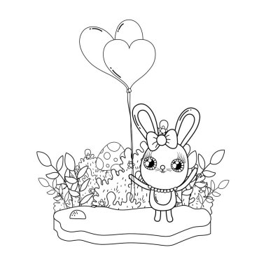 Sevgililer günü kalpleri ile sevimli tavşan. Tebrik kartı. vektör çizim