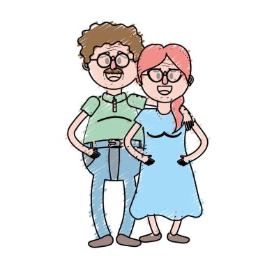 saç modeli ve gözlük vektör çizim ile yaşlı çift