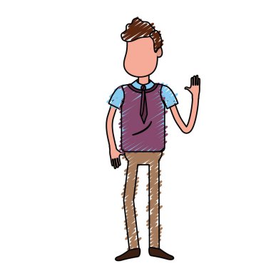 elinizi kaldırın ve güzel giyim, vektör çizim ile şirin adam