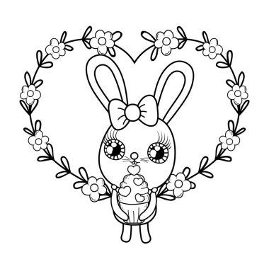 Sevgililer günü kalpleri ile sevimli tavşan. Tebrik kartı. vektör çizim
