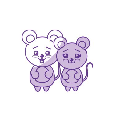 silhouette cute couple wild animal with beautiful expression vector illustration