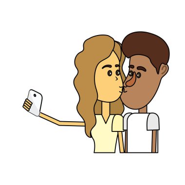 çiftin öpüştüğünü ve akıllı telefon vektör çizim ile alarak selfie