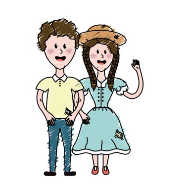 tipik giyim ve saç modeli ile güzel Brezilyalı çift illüstrasyon vektör