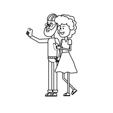 saç modeli ve el vektör çizim içinde smartphone ile güzellik çift hat