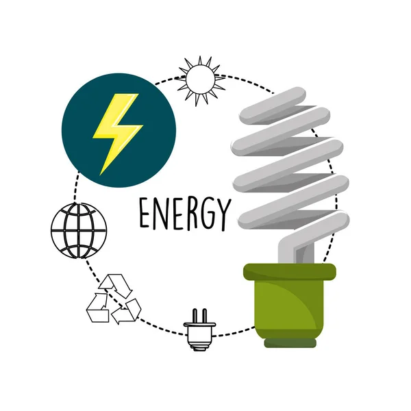 Guardar Bombilla Con Símbolos Medio Ambiente Para Cuidar Planeta Vector — Archivo Imágenes Vectoriales