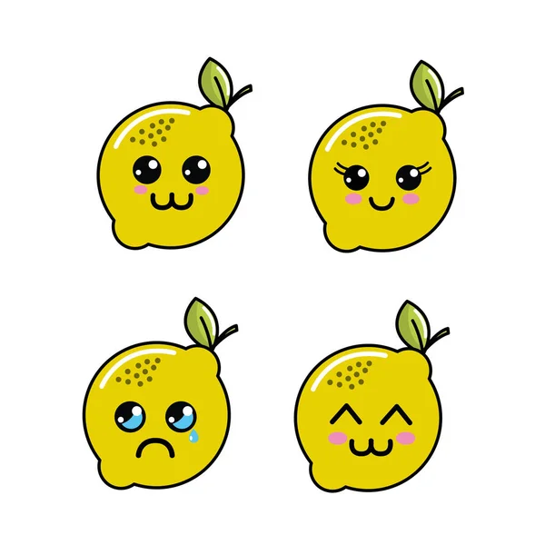 Kawaii Limone Diferenti Facce Icona Disegno Illustrazione Vettoriale — Vettoriale Stock