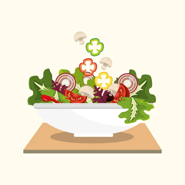 Salad Sayuran Segar Lezat Desain Ilustrasi Vektor - Stok Vektor