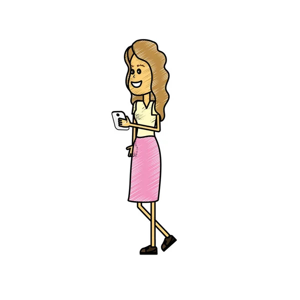 Beauté Femme Avec Coiffure Smartphone Dans Vecteur Main Illustrtaion — Image vectorielle