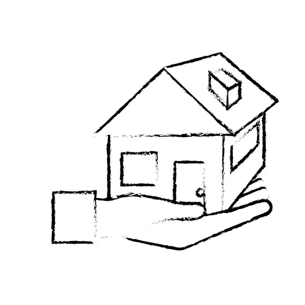 图手与房子建筑学设计图标向量例证 — 图库矢量图片
