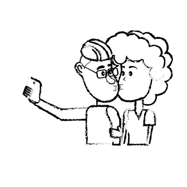 Figura Pareja Besándose Tomando Selfie Con Ilustración Vector Teléfono Inteligente — Archivo Imágenes Vectoriales