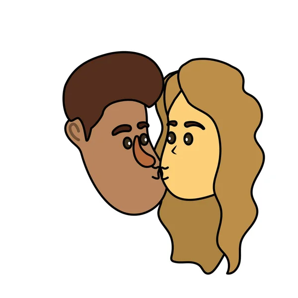 Avatar Couple Visage Baisers Avec Dessin Coiffure Illustration Vectorielle — Image vectorielle