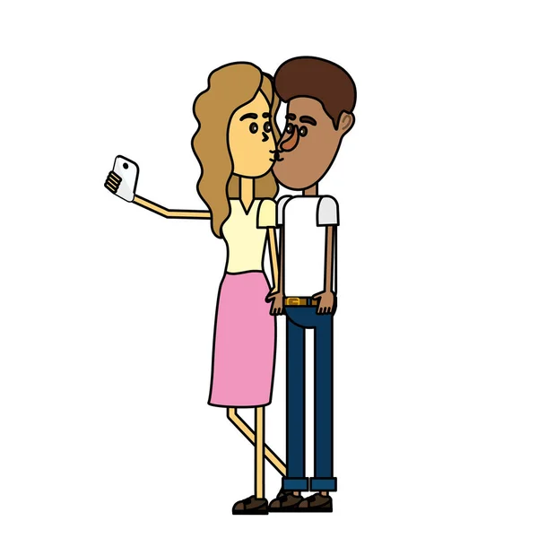 カップルがキスをし スマート フォンで撮影 Selfie ベクトル イラスト — ストックベクタ