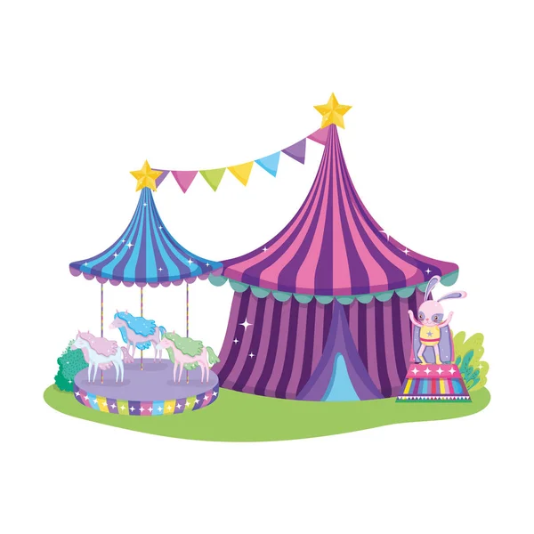 Carino Coniglio Circo Con Strato Tenda Disegno Illustrazione Vettoriale — Vettoriale Stock