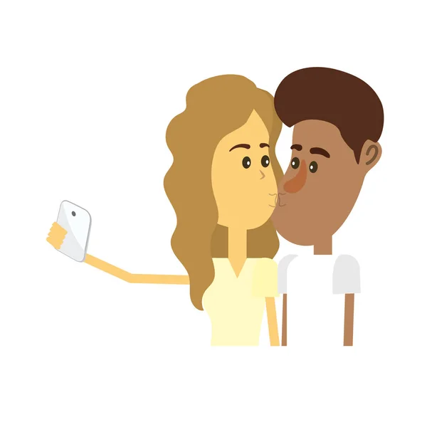 Casal Beijando Tirando Selfie Com Ilustração Vetor Smartphone —  Vetores de Stock