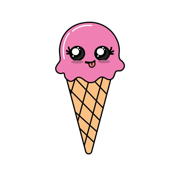 卡瓦伊可爱有趣的冰淇淋矢量插图 — 图库矢量图片
