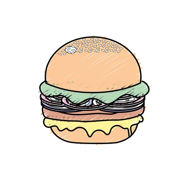 Deliciosa Hamburguesa Comida Rápida Vector Ilustración — Vector de stock