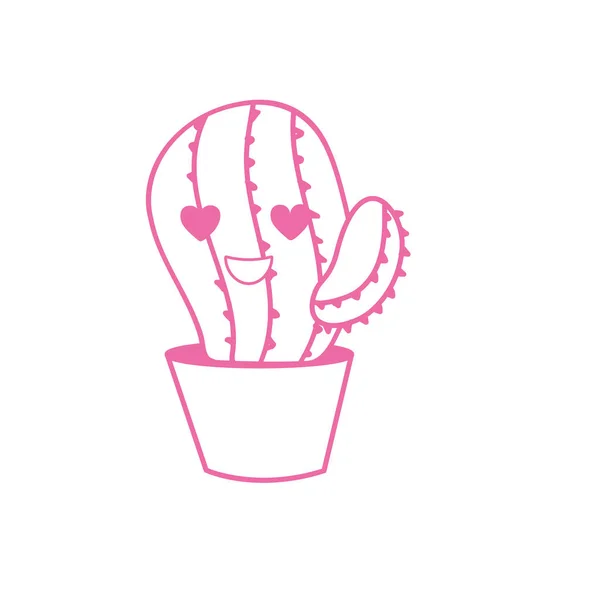 Silhueta Kawaii Bonito Amor Cacto Planta Vetor Ilustração — Vetor de Stock