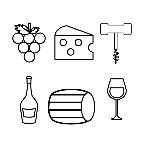 Sacar Corcho Uva Queso Vidrio Vino Botella Diseño Ilustración Vectorial — Archivo Imágenes Vectoriales