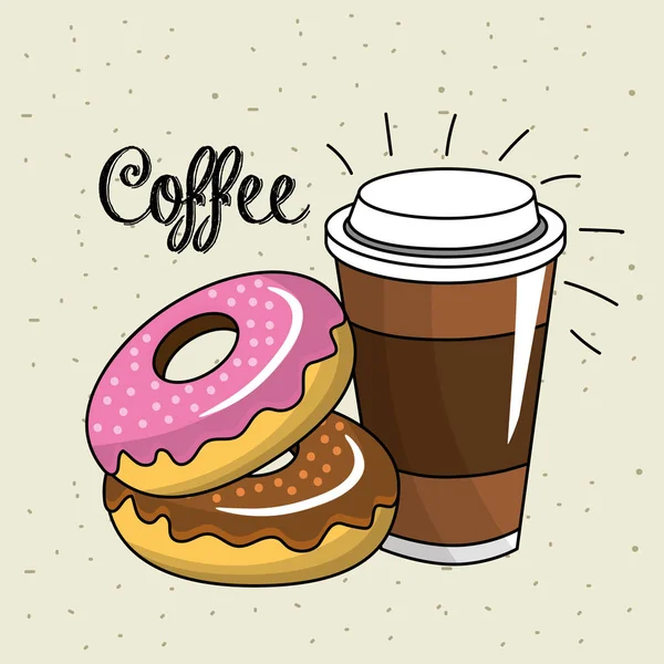 Delicious Donut Plastic Coffee Cup Vector Illustration — Stock Vector