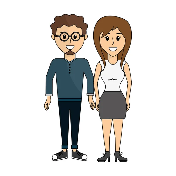 Paar Mann Mit Brille Und Seine Frau Vektor Illustration Design — Stockvektor