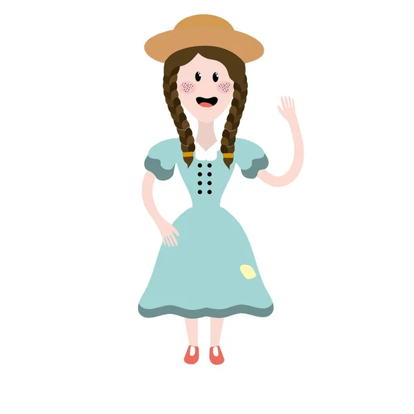 Jolie Femme Avec Chapeau Robe Vecteur Illustration — Image vectorielle