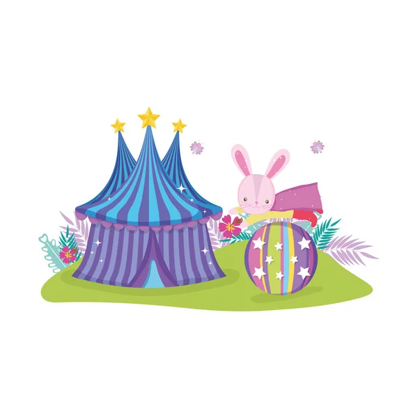 Lindo Conejo Circo Con Capa Globo Vector Diseño Ilustración — Vector de stock