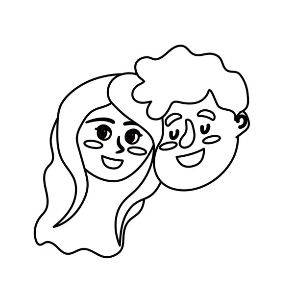 Línea Feliz Cara Pareja Con Diseño Del Peinado Vector Ilustración — Vector de stock