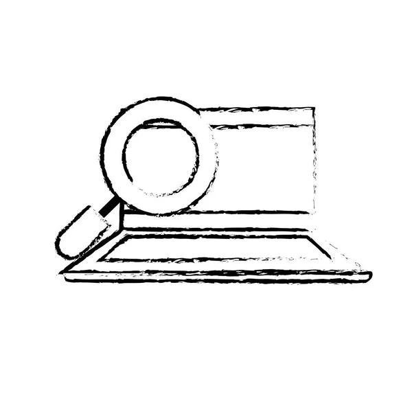 Ordinateur Figure Avec Loupe Pour Rechercher Des Informations Vectorielles Illustration — Image vectorielle
